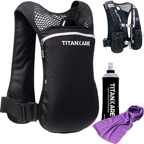 TITANKARE Running Vest Elite Backpack – 5L Hydration Vest with Pockets, Lightweight Water Bottle, Phone Holder, Adjustable Reflective Marathon Trail Running Gear for Men and Women
