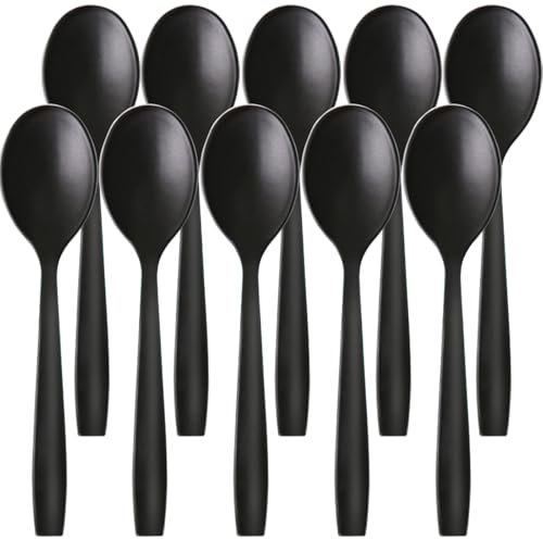 10 Stück Löffel,Kaffeelöffel Suppenlöffel Eierlöffel Kunststoff Teelöffel,Wiederverwendbar Eierlöffel Besteck für Camping,Picknick,Party,Hochzeiten(Schwarz)