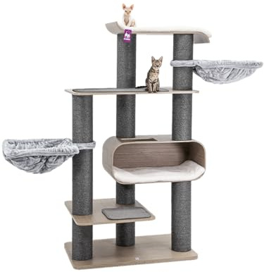 Petrebels Kratzbaum Holz, Virgo 173 cm, Design Kratzbaum große Katzen, Eiche-Altgrau Look