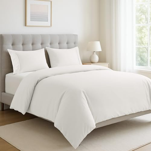 LANE LINEN 100% Organic Cotton Duvet Cover King Size, White 3-Piece Bedding Set, Soft Breathable Fabric, Includes 1 Duvet Cover 230 x 220 cm and 2 Pillow Shams - Comforter Not Included