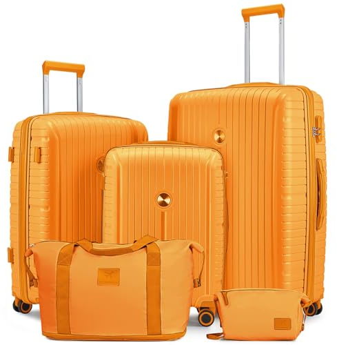 Joyway Kofferset 5tlg Hartschale Leicht PP mit 4 Rollen und TSA-Schloss Der Gepäcksets Enthält 1 Reisetasche und 1 Kulturbeutel