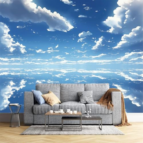 Wolken, Himmel Fototapete - Anime-Stil-Illustration - Größe 350X256Cm (Breite X Höhe) Wandtapete Tapete, Wandbild Wandtattoo Dekoration - Tapete, Kinderzimmer, Kindertapete