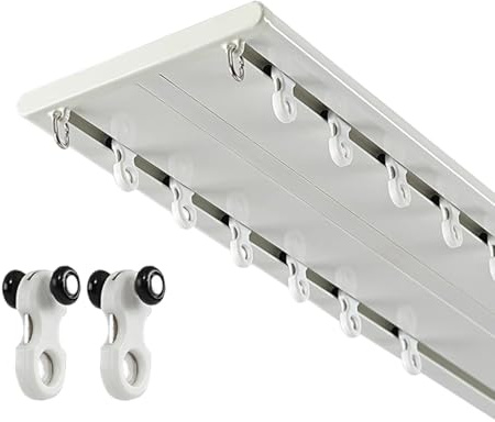 Binario per Tende A Doppia Fila Binario Tende di Lusso Alluminio Lega Silenzio Binario per Tende A Soffitto Scorrevoli, per Stanze Divisore, Home Decor, Camere da Letto(Bianco,2.2m(7.2ft))
