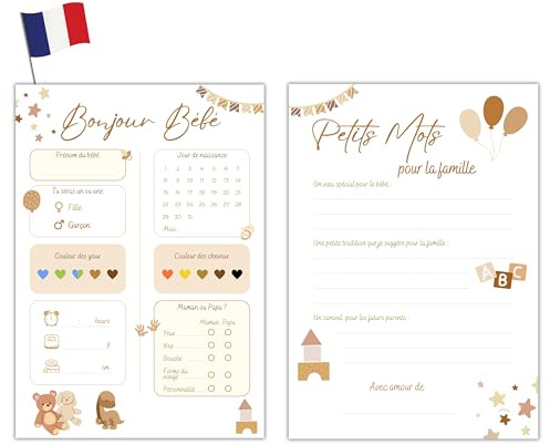 Milijou | 20 Carta prognosi Baby Shower decorazione | Beige misto ragazza o ragazzo | Gioco di prognosi per genitore reveal, festa prenatale, regalo donna incinta, futura mamma
