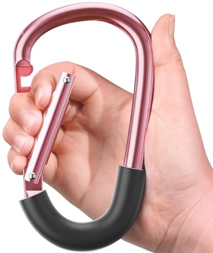SURDOCA Buggy Clips, Upgrade Pram Clips, Heavy Duty Pram Hooks for Bags, Large Pram Carabiner Clips, Aluminum Pushchair Clips, Baby Stroller Hook for Hanging Bag AllPink