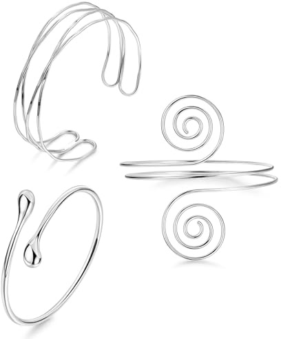 TELAIN Oberarmreif Silber Set Oberarmreif Armreif mit 3 Silbernen Armreifen,Verstellbar und Minimalistisch,Boho Armreif Silber 925 Damen,Wickelarmband Damen（Stil 6）