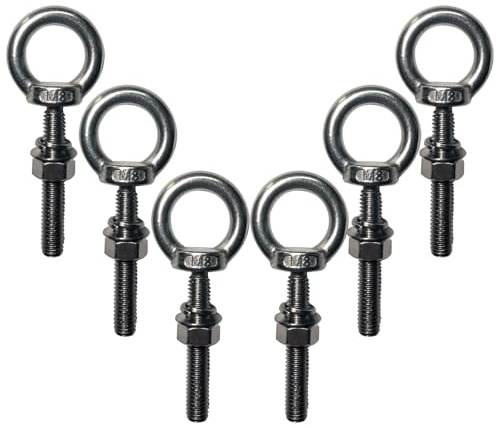 PONEZG 6 Pièces Boulon À Anneau M8 x 50mm, Anneau Inox Boulon avec Rondelle et Écrou, Anneau de Levage M8, Vises annulaires Boulons oculaires pour fixation et suspension