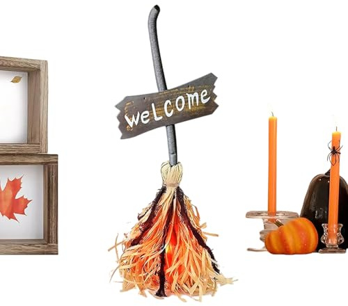 TQEBWUS Halloween Witch Broom with Scary Sounds Dancing Broom Artificial Decoration Home Accessories for Living Room Fireplace Scary House Party Garden Patio Yard
