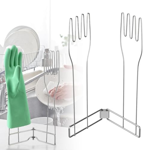 Kitchen Glove Holder,Stainless Steel Washing Gloves Drying Glove Rack,Kitchen Vertical Gloves Support Multi-Purpose Drain Racks,Portable Gloves Drying Rack Removable Desktop Drainage