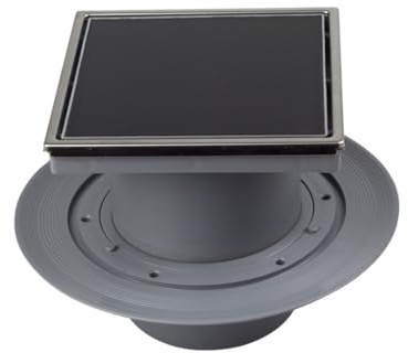 MD Technic Confluo 15x15 cm Vertikal DN50 / DN110 Schwarz Glas | Black, Bodenablauf, Punktablauf, schwarz Glas Abdeckung, wählbare Abdeckungen u. Ablaufgarnitur, Vertikal/Senkrecht