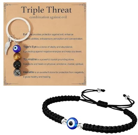 2 Pcs Evil Eye Bracelet and Evil Eye Keyring, Adjustable Bracelet, Durable Keychain, Keyring Charms Suitable for Giving to your Family Friends and Colleagues