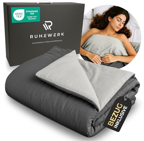 Ruhewerk 2in1 Gewichtsdecke 6kg [mit BEZUG] Oeko-Tex Zertifiziert, Therapiedecke Erwachsene, schwere Decke zum Besser Schlafen, Bezug für Gewichtsdecke 135x200 6kg, Heavy Blanket, Weighted Blanket