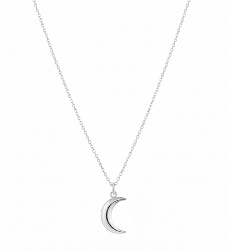 Kritz Damen Halskette Mond Gold oder Silber Aus Edelstahl - Kette Anhänger Halbmond Länge 45 Cm - Schmuck Sichelmond Geschenk Für Frauen (Mond Silber)