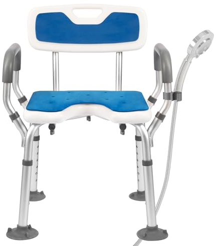 EasyVibe Shower Chair with Arms and Back, 53cm Wide Heavy Duty Bath Seat, Includes Suction Cup & Anti-Slip Feet, 150kg Capacity Shower Stool with Cold-Proof Pads