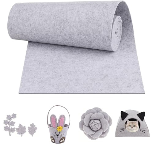Avemest Filzstoff Filzrolle,30cm x 300cm x 3mm Filzmatte Polyester,Taschenfilz Dekofilz Filzmatte,Zum Zuschneiden für Aufbewahrungstaschen Heimdekoration DIY Handwerk Patchwork Nähen Basteln(HellGrau)