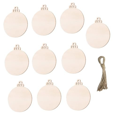 Veemoon 30pcs DIY Wooden Hanging Decoration Christmas Drawable round Wood Chip Pendants Creative Hanging Wood Chips Festival Pendants Handmade for Christmas Decorations