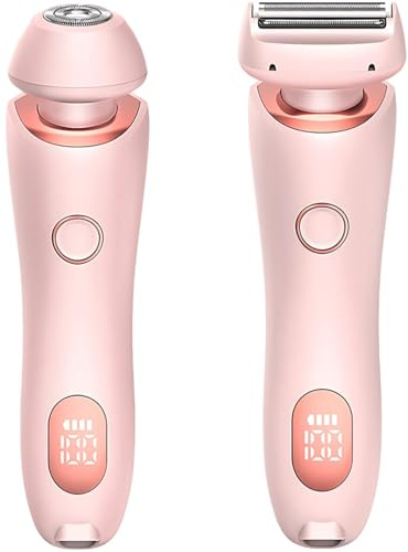 Deskium Rasoir électrique 2 en 1 pour femme - Tondeuse bikini et épilation - Rasoir double tête pour femme humide/sèche - Charge rapide et affichage LED - Avec peignes de guidage réglables