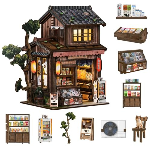Chinoket Book Nook Kit,Negozio di alimentari tradizionale giapponese Kasuga, puzzle in legno 3D fai da te con LED, set fai da te per adulti e ragazzi, Idea Regalo Creativa,decorazione per libreria