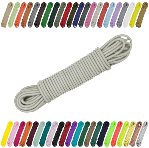 CARTONARE Gummisnöre 2mm 3mm Elastisk tråd för syning, hantverk & utomhus – Rundgummi, expandersnöre, gummiband (336) Ljusgrå, 3mm x 5m