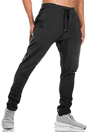 BROKIG Mens Gym Tracksuit Bottoms Jogging Running Joggers M Black