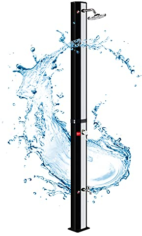 AufuN Ducha de jardín solar para exteriores, 40 litros, agua caliente máx. 60 °C, ducha exterior de piscina con cabezal de ducha, adecuada para mangueras de jardín convencionales, color negro y