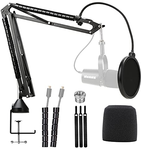 Enhanced MV7 Mic Stand with Windscreen - Heavy Duty Mic Arm Compatible with Shure MV7 Microphone and Shure MV7X Mic, MV7 Shure Boom Arm Stand with Pop Filter by YOUSHARES