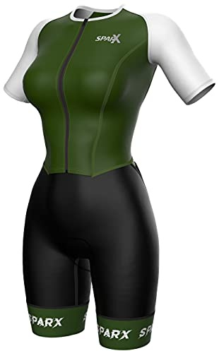 Sparx Aero Triathlon Suit Women Short Sleeve Tri Suit Women Running Swimming Cycling Skinsuit (Olive, M)