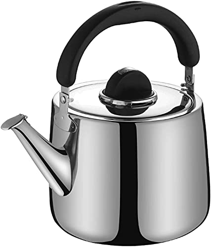 AWAING Wasserkessel für Holzofen Große Kapazität Edelstahl Pfeife Teekessel Gas-Induktionsherd Universal-Teekanne Flötenkessel Gasherd(Color:Silver;Size:2.5L)
