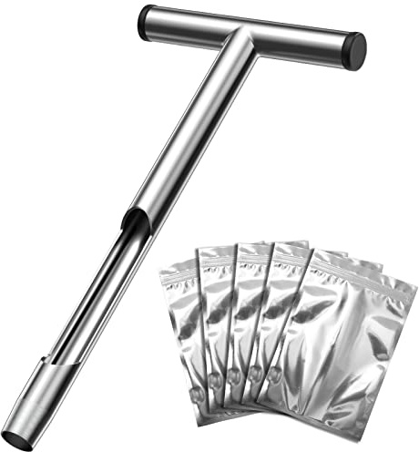 Housolution Sonda da Terreno, Sonda da Suolo in Acciaio Inossidabile | 5 Sacchetti Campioni Riutilizzabili, Accessori Test Terreno, Sonde per Test Terreno Agricoltura Giardino Prato - Argento