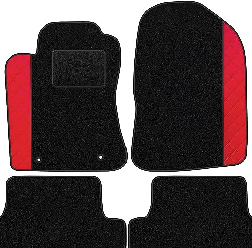 moto-MOLTICO Fußmatten Auto Velours Autoteppiche Schwarz Automatten Set 3-teilig - Auffälliges Design - passend für Toyota Avensis III 2009-2018 (Rotes Muster)