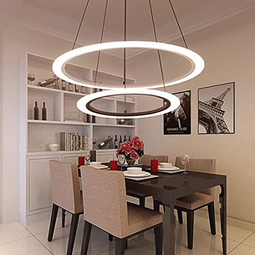 LED Esszimmer Pendelleuchte Dimmbar mit Fernbedienung Kreativ Oval Ring Design Hängelampe 50+30cm Lampenschirm aus weißem Acryl Modern LED Esstischlampe Kronleuchter Wohnzimmer Küche Deckenbeleuchtung