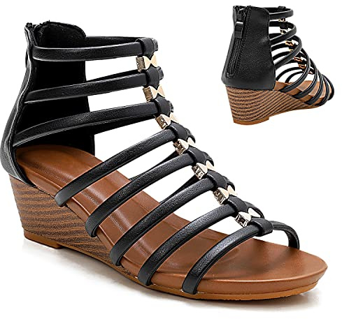 STMAHER Sandalias de gladiador para mujer, sandalias de cuña plateadas, sandalias casuales de verano para la playa, Negro, 39 EU