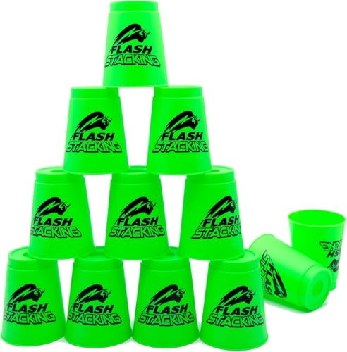 AMJKEJI 12 Pcs Speed Stacking Cups, Sports Stacking Cups, Quick Stack Cup for Adult Develop Hand-eye Coordination, Enhance Concentration, Cultivate Patience and Perseverance (Green)