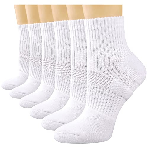 COOPLUS Womens Ankle Socks Athletic Cushioned Running Cotton Quarter Socks for Women 6 Pairs