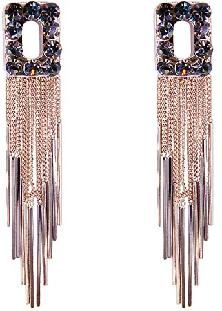 BiBeary Quasten Anhänger Ohrringe Damen Ohrhänger lang Hängeohrringe Linear Tropfen Bohemien Quadrat Fringe Chain Party Austrian Kristall 925 Sterling Silber Stecker