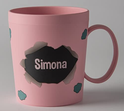 ILS I LOVE SHOPPING Taza personalizada con nombre, vaso de plástico, 350 ml, para microondas con asa de desayuno, fabricada en Italia (Simona)