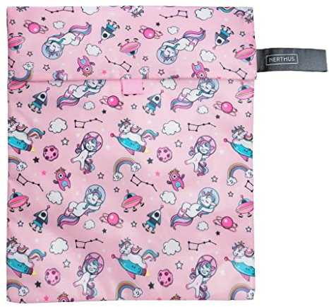 Nerthus FIH 1168 borsa merenda termica bambino chiusura a strappo riutilizzabile porta panino design unicorni ideale per la scuola