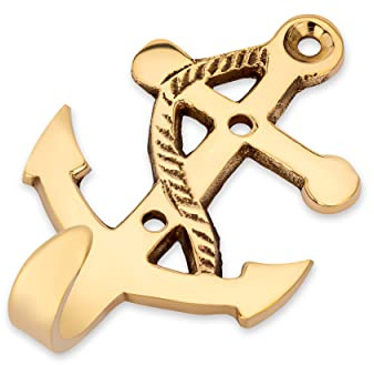 NKlaus Wandhaken aus Messing Gold Maritim Anker Türhaken 4x7cm, 1 Stück | Gewicht: 18g; Höhe: 7cm; Breite: 4cm; 2,5mm; 3cm