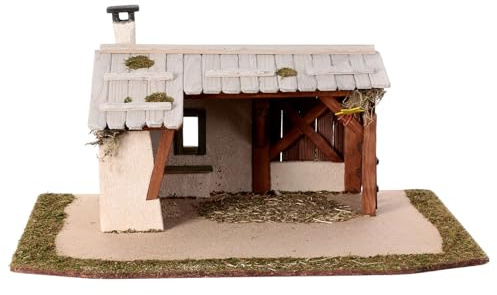 Krippenstall mit Holz-Ofen, für 10-12 cm Krippe, 25x55x35 cm