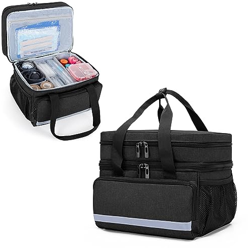 CURMIO Doppelschicht Medizinische Tasche, Reiseapotheke Organizer, Schwarz | Abnehmbare Trennwänden, Reflexstreifen, Griff, Abschließbare, Tragbar Erste Hilfe Tasche, Notfalltasche Leer