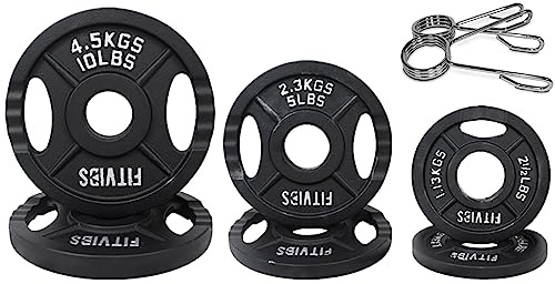 Signature Fitness Olympic Hantelscheibe aus Gusseisen, 5,1 cm, für Krafttraining und Gewichtheben, Zweiloch-Stil, 15,9 kg Set