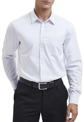 HISDERN Men's Long Sleeve White Shirt Business Bamboo Fiber Dress Shirt Regular Fit Non Iron Shirt with Pocket,S