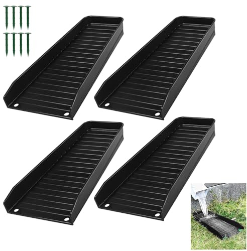 Teisaiko Rain-Gutter Downspout Splash Block - Gutter Downspout Extensions for Rainwater Drainage, Lader Downwards Design, 16 Fixable Downspout Extender with 8 Fixing PP Nails (4, Black)