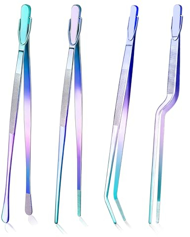 GEEKHOM Küchenpinzette 30 cm Lange Pinzette - 4 Stück Edelstahl Kochpinzette Set, Profi Grillzange mit Gezackten Spitzen - zum Braten, Grillen, Anrichten & Dekorieren, Präzisionsarbeiten