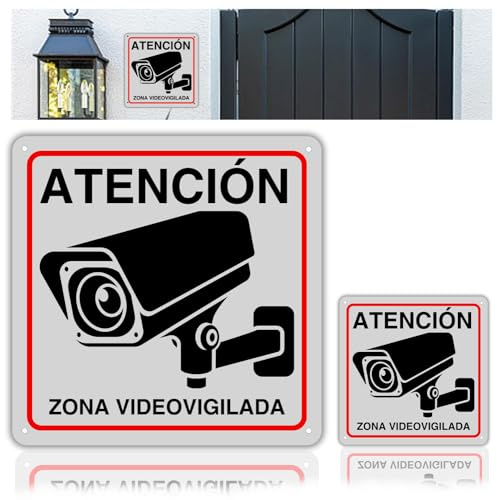 LEIASA | Pack 2 Carteles Zona Videovigilada - 21x21 + 10x10 cm - Aluminio | Set Señal Videovigilancia Reflectante, Placa Cámaras Seguridad, Rótulo CCTV Grabando, Aviso Videocontrol Alarma Policía