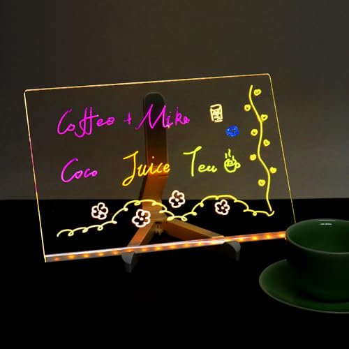 QWORK® Tableau Message Lumineux 30 x 20 cm avec Support Réglable et 7 Stylos Néons - Lampe Personnalisée - Cadeau Créatif