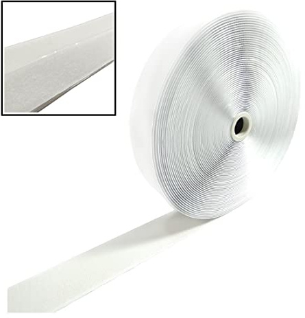 25 Mètres Ruban Adhésif Auto Agrippant, Rouleau de Ruban pour Joindre des Rideaux, Tapis, Tissus, Forte Adhérence, Crochet et Boucle, Blanc ou Noir, (Crochet Blanc, 25mm)