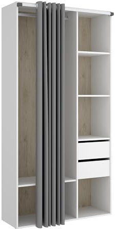 DEKIT GRUPO RIMOBEL SUIT - Cabina armadio con due cassetti, retro reversibile e tenda – BIANCO/ROVERE NATURALE – 205 x 98 x 53 cm