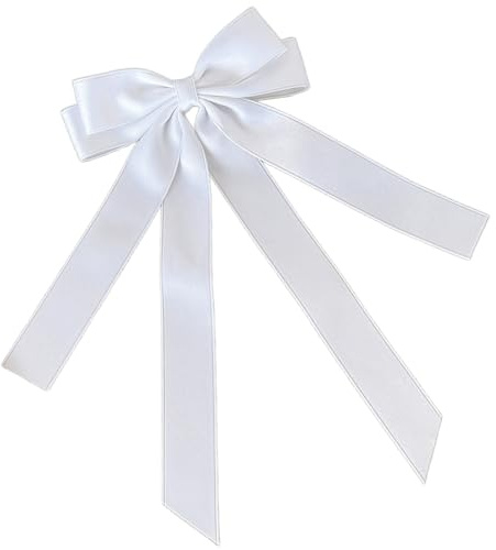 Uoocg Seidige Satin Haarschleifen Damen Haarspangen mit Schleife Lange Bander Elegante Mädchen Haarschmuck (Weiß)