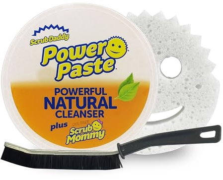 Power Paste Natural All Purpose Cleaner Bundle - Grout Cleaner for Tile Floors with Sponge & Crevice Brush - Deep Cleaning Tools for Shower Tile Grout, Bathroom, Kitchen Surfaces, Tight Spaces at Home